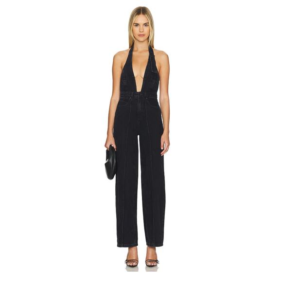 RTA Black Halter Denim Jumpsuit – Size 28 – NWT – Current Style – MSRP $238 - Picture 1 of 2